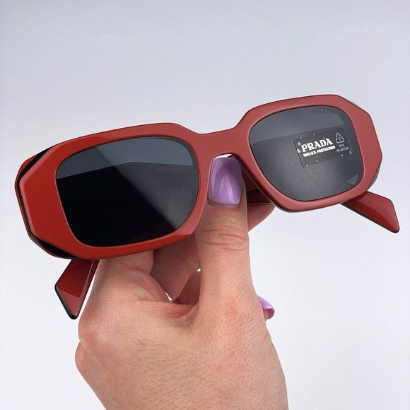 Prada PR17WS 12N5S0 Sunglasses Orange Black Dark Grey Rectangle Unisex - Picture 3 of 12